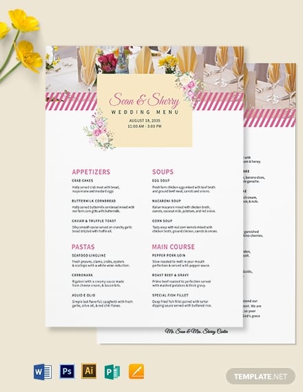 banquet wedding menu template
