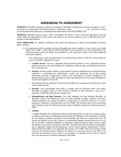 11 Addendum Agreement Templates Pdf 7883