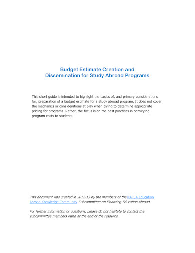 basic budget estimate template