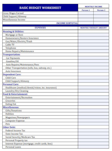 15+ Basic Budget Templates - Google Docs, Google Sheets, Excel, Word ...