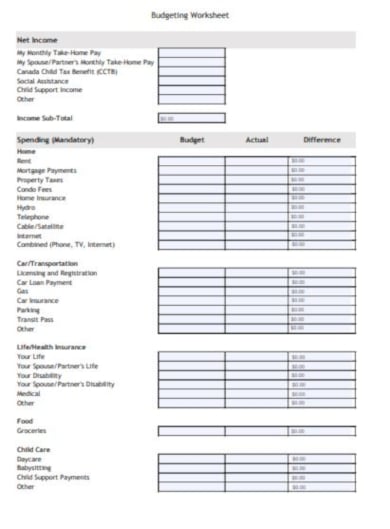 basic budget worksheet