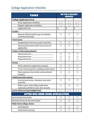 basic college application checklist template