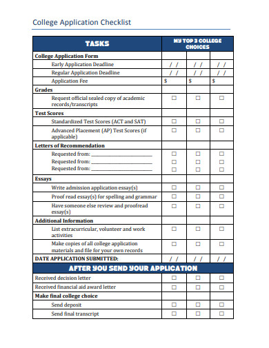 basic college application checklist template