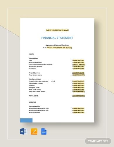 basic financial statement template