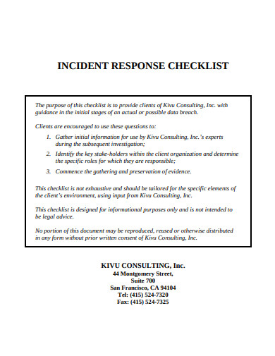 9 Incident Response Checklist Templates Pdf 5479