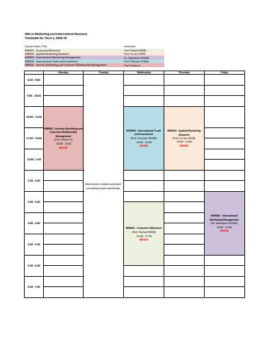 basic marketing timetable template