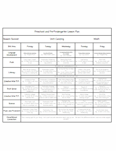 basic preschool weekly lesson plan template