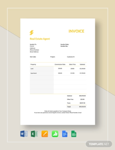 basic real estate agent invoice template