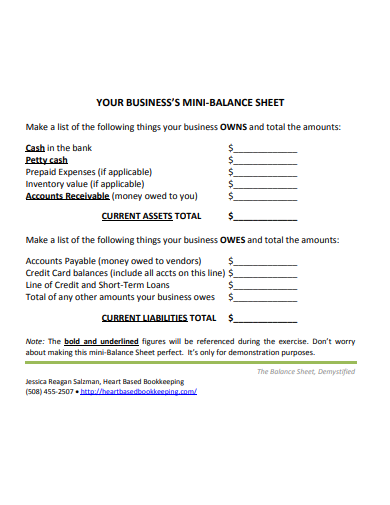 basic small business balance sheet