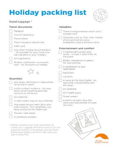 basic travel checklist template