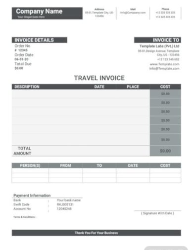 basic travel invoice template