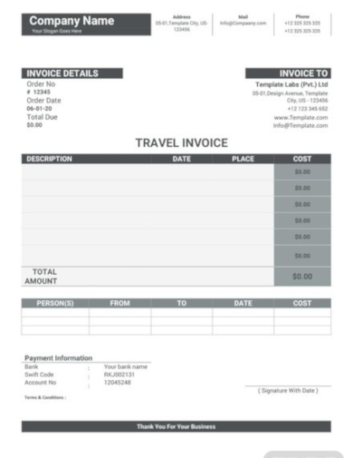 travel expenses invoice template word