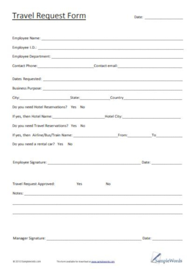 basic travel request form template