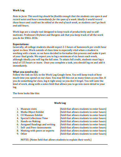 basic work log template