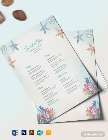 beach wedding menu template