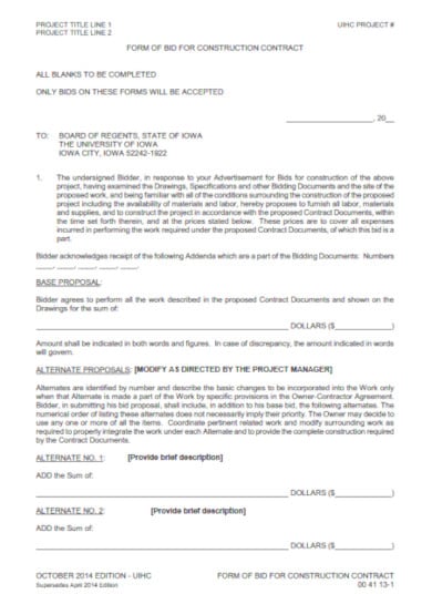 bid proposal for construction contract template