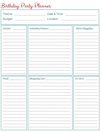 birthday planner template example