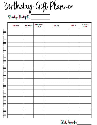 birthday planner yearly budget template form