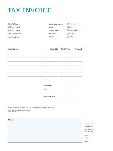 blue and white editable tax invoice template