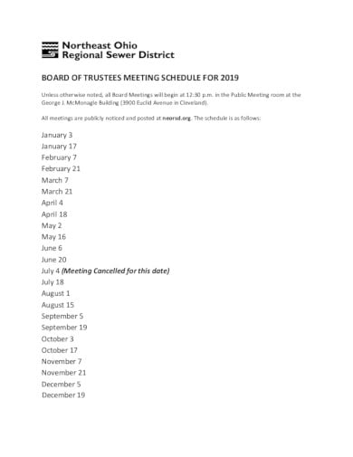 board meeting schedule in pdf