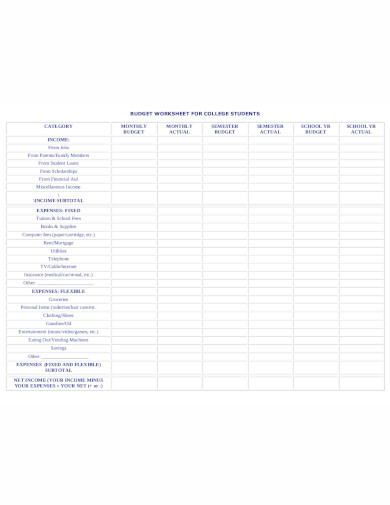 budget worksheet for college students in pdf