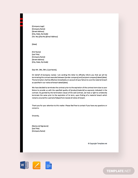 Sample Contract Termination Letter Templates - Google Docs, MS Word ...