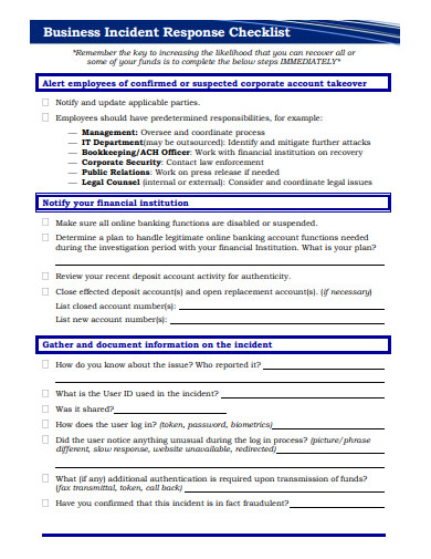 9 Incident Response Checklist Templates Pdf