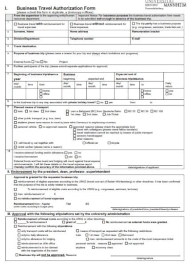 business travel authorization form