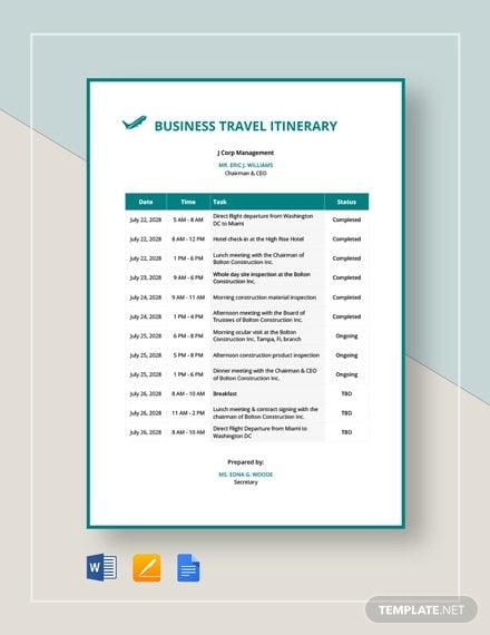 travel itinerary template microsoft word