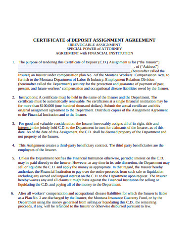 certificate of deposit assignment agreement