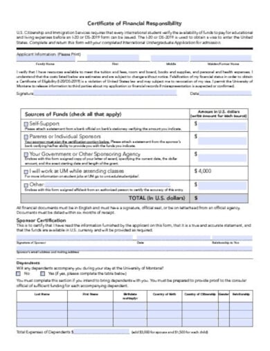 certificate of financial responsibility example