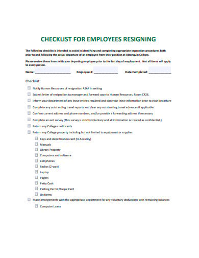 checklist for employee resining