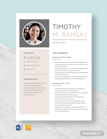 chinese chef resume template