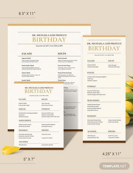classic birthday menu template