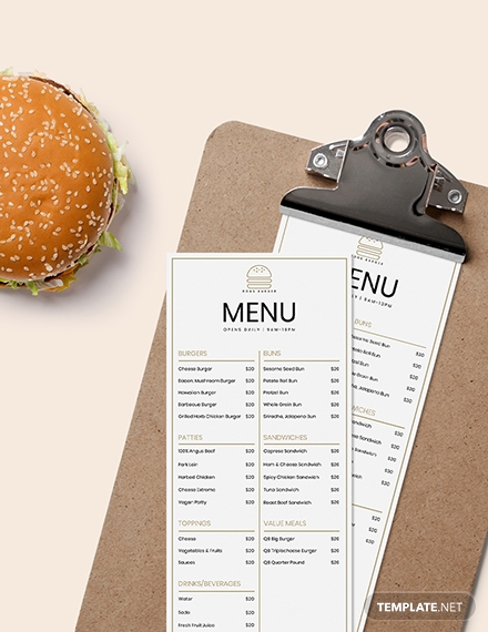 classic burger menu template