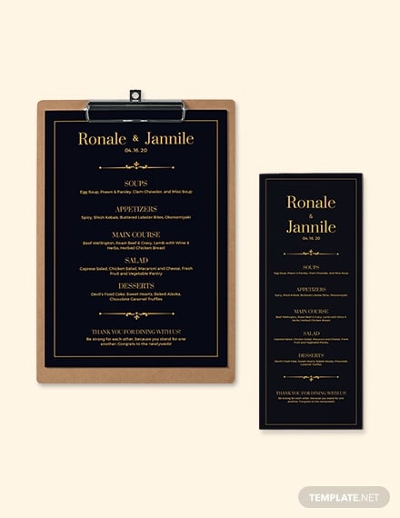 classic wedding menu template