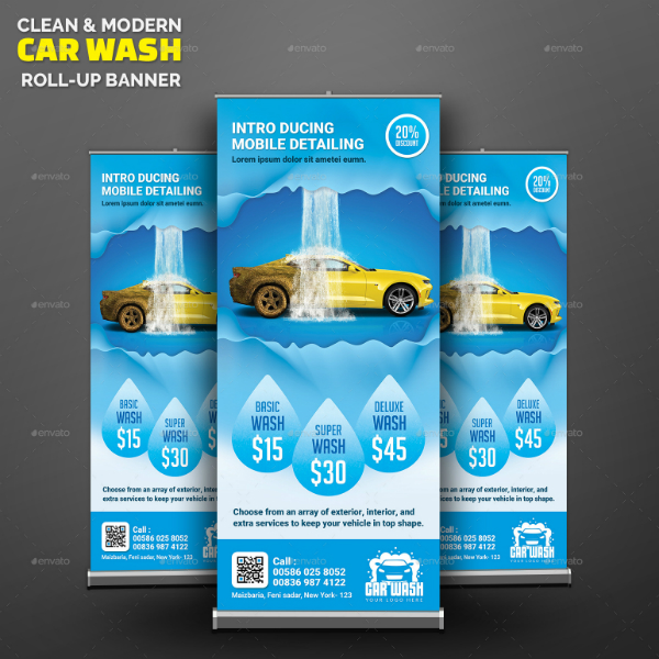 clean car wash roll up banner