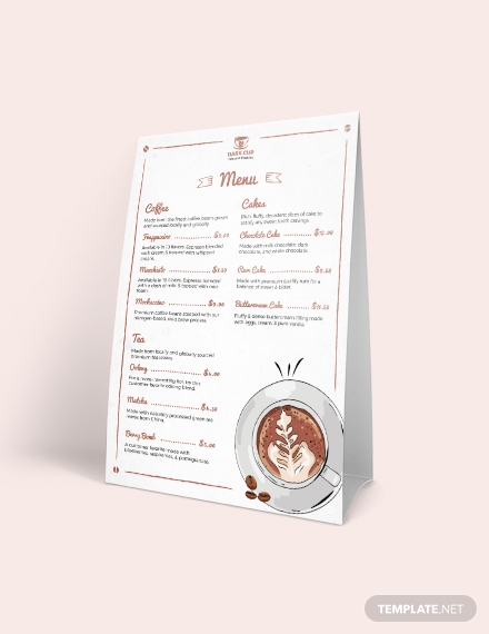 coffee shop table menu format