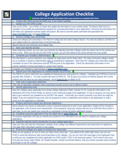 Application Checklist Format 15+ College Application Checklist Templates in PDF