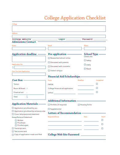college application checklist template