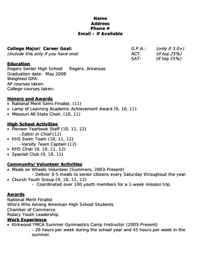 college application resume format