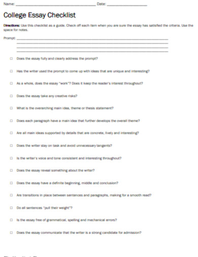college essay checklist templates