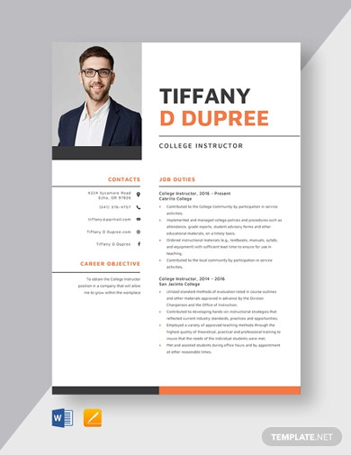 college-instructor-resume-template