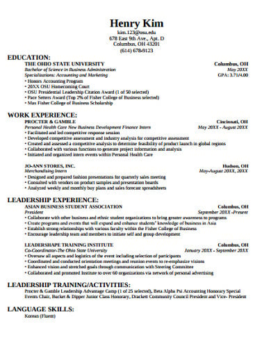 ohio state university resume template