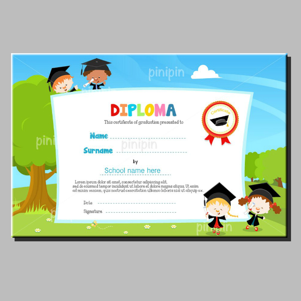 colorful kindergarten diploma certificate design