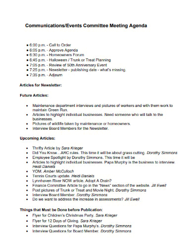 communications events committee meeting agenda