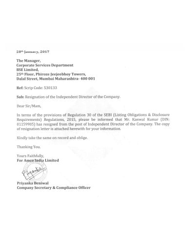 company director resignation letter format
