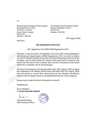 company director resignation letter template
