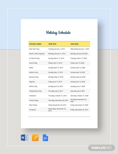 company-holiday-schedule-template