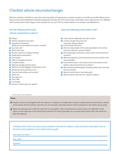 FREE 6+ Company Vehicle Checklist Templates in PDF